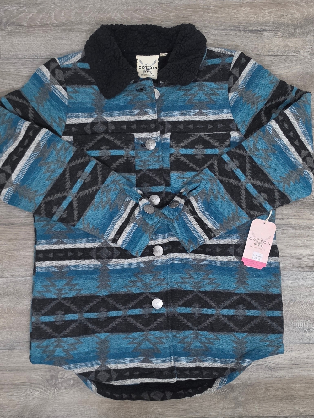 Cotton & Rye Blue Aztec Sherpa Lined Jacket-Size Small *NWT*